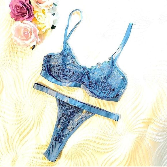 Blue Bra Thong Sexy Lingerie - Picture 6 of 6